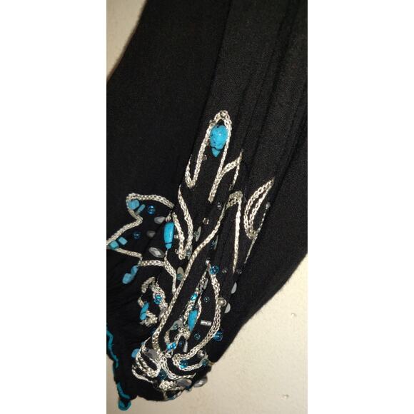Krista Lee Top Womens XL Black Boho Beaded Embroidered Hippie Comfort Artsy Tuni - Picture 4 of 16